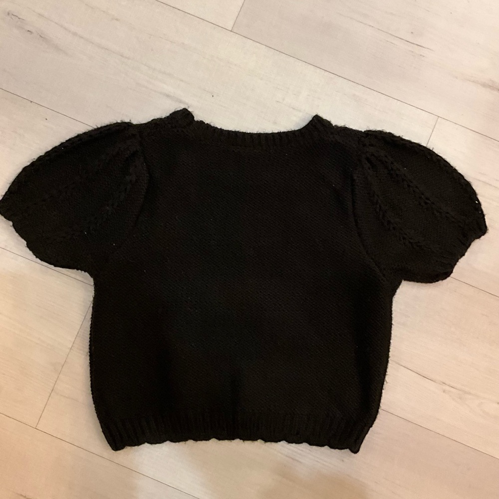 H&M Cropped Black‎ Puff Sleeve Knit Sweater Top - Picture 3 of 4